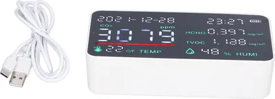 Obrázek produktu pro Monitor kvality ovzduší Polovodičové USB nabíjení Vnitřní teplota Vlhkost Detektor oxidu uhličitéhoBílá barva