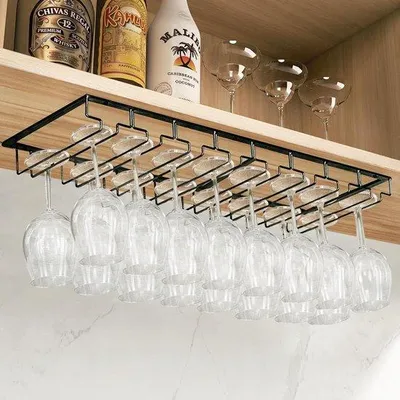 Produktbild von Famanu Weinglashalter Unter dem Schrank - Platzsparendes Gläserregal - 20x20x3cm - Schwarz