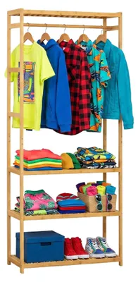 Image de Portant à vêtements en bambou à 4 étagères, finition naturelle