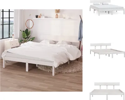 Image de vidaXL Lit en bois massif pin blanc 140x200 cm - Lits & sommiers