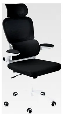 Produktbild von Ergonomischer Bürostuhl mit Mesh-Bezug, Kopfstütze, Lendenwirbelstütze und verstellbaren Armlehnen, Wippfunktion, Drehstuhl in Schwarz