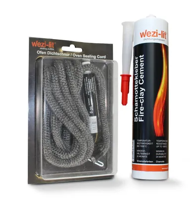 Produktbild von Ofenschnur Ø 8mm 2m + Ofenschnur Kleber 50g + Schamottkleber 310ml bis 1000°