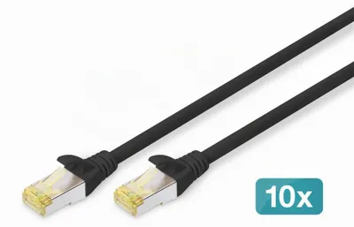 Zdjęcie produktu dla Digitus Kabel krosowy CAT 6A S/FTP, 10 sztuk, 3 m, Cat6a, S/FTP (S-STP), RJ-45, RJ-45, Czarny