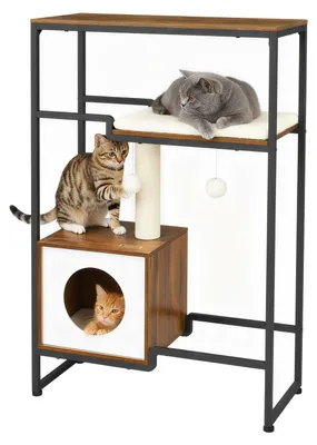 Image de Arbre à chat avec espace de rangement | Couleur marron vintage | 74x34x114 cm