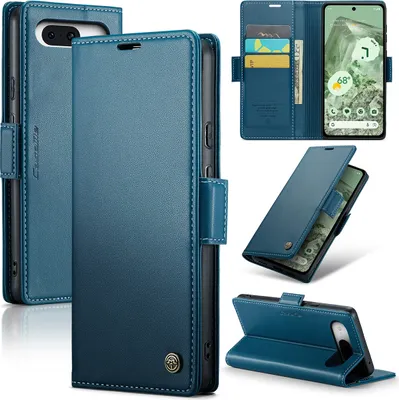 Produktbild von Google Pixel 8A Hülle, Leder Brieftasche Kartenfach Schutzhülle mit Standfunktion für Google Pixel 8A Blau