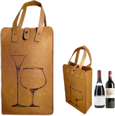Produktbild von Flaschenbeutel, Biertragetasche, Filzbeutel, Weingeschenkbeutel, Filzbeutel mit Griff, Flaschentragetasche, Herrenhandtasche, waschbar, wiederverwendbar, mit abnehmbaren Trennwänden, braun, 21 x 35 cm