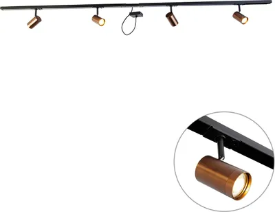 Produktbild von QAZQA - Modern 1-Phasen-Schienensystem I Spotlight I Deckenspot I Deckenstrahler I Strahler dunkelbronze mit 4-flammig Spotbalken Spot I Spotlight I Deckenspot I Deckenstrahler I Strahler I Lampe I Le