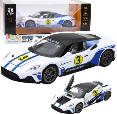 Obrázek produktu pro Kovové sportovní auto světla zvuky pohon bílé 1:22