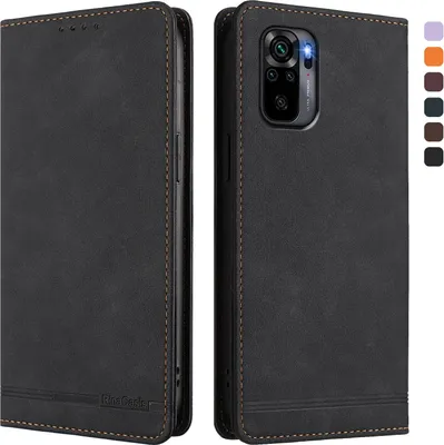 Image de Etui pour Xiaomi Redmi Note 10S/Note 10 4G, étui rétro en cuirPolyuréthaneavec support et fentes pour cartes de crédit Noir