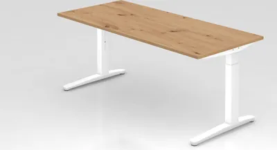 Produktbild von Schreibtisch Mika | Asteiche | Weißes Gestell | BxT 180x80cm | Arbeitshöhe 65-85cm | höhenjustierbar, 1cm Raster | C-Fuß-Gestell | Rechteckform