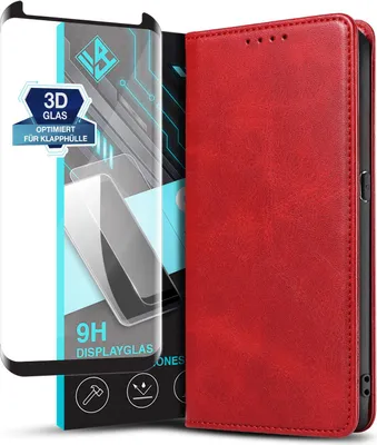 Produktbild von Handyhülle für Samsung Galaxy S8 mit 9H Displayglas Kunstleder Flip Cover Hülle Handytasche Case Kartenfach Farbe: Rot