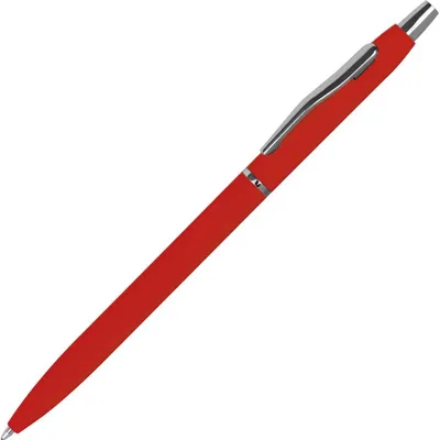 Produktbild von Schlanker Metall-Kugelschreiber / gummiert / Farbe: rot