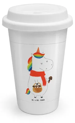 Produktbild von Mr. & Mrs. Panda Kaffeebecher To Go Einhorn Pilz - Weiß - Geschenk, Unicorn, Spruch, ToGo, Keramikbecher, Thermobecher, Motivation, Coffee Becher, Einhörner, Pilze