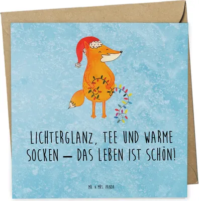 Produktbild von Mr. & Mrs. Panda Klappkarte Fuchs Weihnachten - Eisblau - Geschenk, Grußkarte, Weihnachtsmann, anlasskarte, faltkarte, Glückwunschkarte, Winter, Füchse, Nikolaus