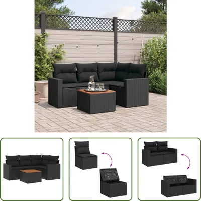 Produktbild von The Living Store 5-tlg. Garten-Sofagarnitur mit Kissen Schwarz Poly Rattan