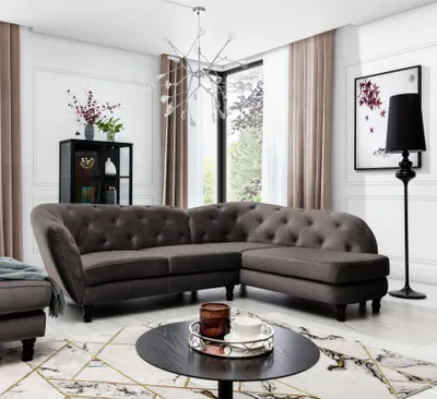 Produktbild von Ecksofa Designersofa CHARLOTTE in Stoff Matt Velvet Braun Ottomane Rechts