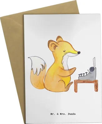 Produktbild von Mr. & Mrs. Panda Klappkarte Schriftsteller Herz - Weiß - Geschenk, Verlag, glückwunschkarten, weihnachtskarten, einladungskarten, osterkarten, babykarte, Autor, Fuchs