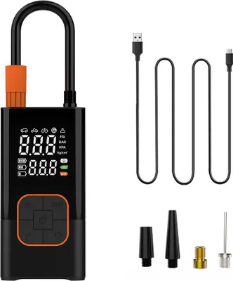 Produktbild von Kabellose elektrische Reifenpumpe 150 PSI, Fahrradpumpe mit digitalem Druckmesser, Dual-Display & LED-Licht