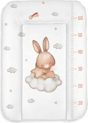 Produktbild von Wickelauflage 50x70 cm, Weiß mit Hase – abwaschbar & wasserdicht, weich für Neugeborene – Wickeltischauflage für Wickelkommode – Baby Wickelunterlage, schnell abwischbar