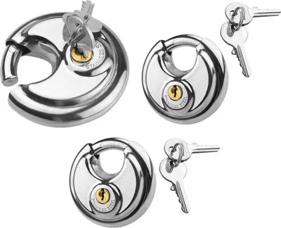 Produktbild von 3er Set Rundschloss 70mm | Sicherheitsschloss mit 2 Schlüssel | Vorhängeschloss wetterfest - Edelstahl rostfrei Auto Anhänger Kastenschloss | Hängeschloss für Außenbereich