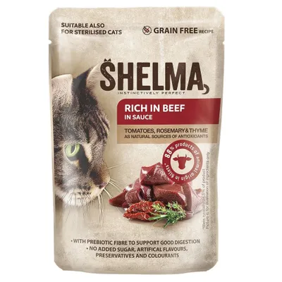 Zdjęcie produktu dla Shelma Cat wołowina z pomidorami w sosie, kieszeń 85 g
