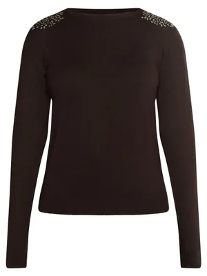 Image de Pull en maille pour femme EVER - Marron foncé, taille S