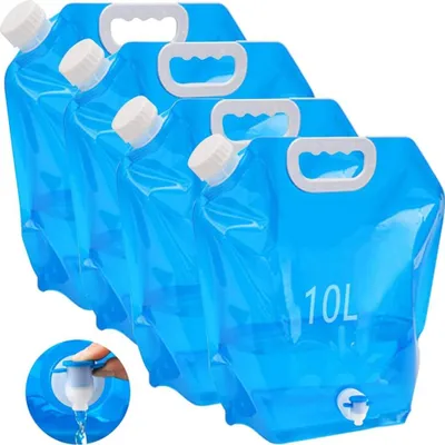 Produktbild von 4x faltbarer Wasserkanister 10 l – mit dichtem Deckel – flexibler, BPA-freier Wasserbehälter für Camping & Outdoor