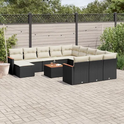 Produktbild von Design 13-tlg. Garten-Sofagarnitur mit Kissen Schwarz Poly Rattan, Gartenmöbel-Sets 2024 Neu