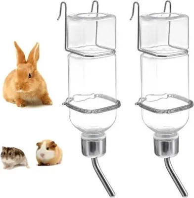 Produktbild von Set aus 2 hasenförmigen Wasserflaschen mit Halter, 350 ml, zum Aufhängen von Kaninchen, Meerschweinchen usw.
