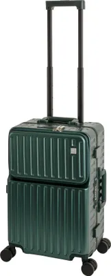 Image de Travelhouse Roma valise à main, poche frontale avec TSA, connexion powerbank, cadre en aluminium, coque rigide, trolley, vert, 55x35x23 cm