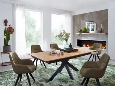 Produktbild von Esstisch "TI-0595" aus Wildeiche massiv mit Auszug in natur geölt. Abmessungen (BxHxT) 160x75x90 cm