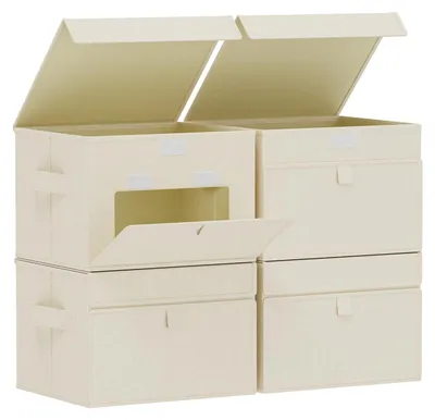 Produktbild von Aufbewahrungsboxen mit Griffen, Kleiderorganizer, 4 Stoffboxen mit Deckel, faltbare Aufbewahrungsboxen für das Wohnzimmer