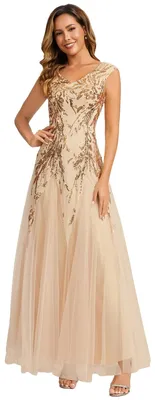 Produktbild von Maxikleid mit Pailletten - ärmelloses Abendkleid - V-Ausschnitt - elegante Abendmode