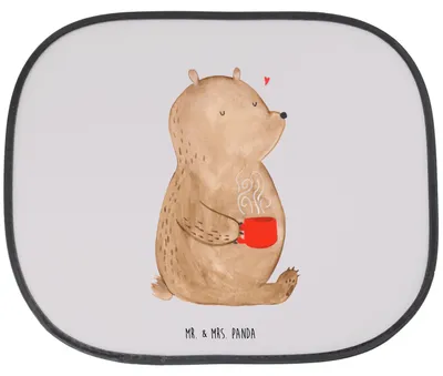 Produktbild von Mr. & Mrs. Panda Sonnenblende Auto Bär Kaffee - Grau Pastell - Geschenk, Coffee, Hitzeschutz, Sonnenschutz, Bären, Guten Morgen, für Autoscheiben, Teddy, Scheibenschutz