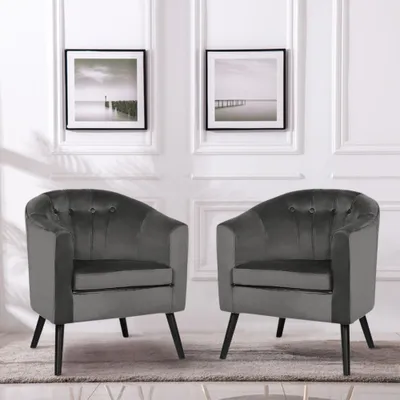 Produktbild von 2x Chesterfield Sessel Loungesessel Cocktailsessel Armsessel, Wohnzimmer Möbel (Einzelsofastuhl )|Dunkelgrau