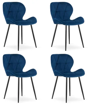 Productafbeelding van Chaise - Leobert - Mango - Fluwelen fauteuil, marineblauw/zwarte poten - Set van 4
