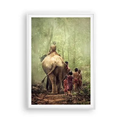 Produktbild von Gerahmtes Poster - Weißer Rahmen - Elefant Dschungel Nebel - 70x100 cm - Wand Bild - Wanddeko - Wandbilder - Kunstposter - Wandposter - Bilderrahmen - Bilder - Kunstdruck - Wandbild - P2WPA70x100-3438