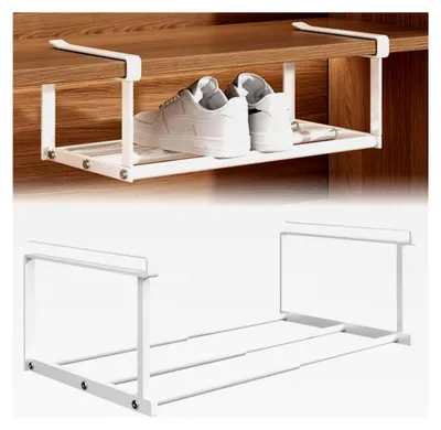 Produktbild von Ausziehbarer Hängekorb für Unterregale, Hängender Schuhregal-Organizer für Schränke, Verstellbarer Hängekorb-Regal-Organizer für Küchen-, Schuh- und Kleiderschränke (Weiß)