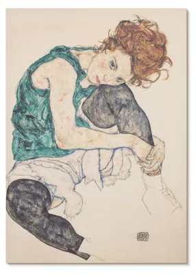 Zdjęcie produktu dla PLAKAT – 59 x 84 cm (A1) – Egon Schiele – „Siedząca kobieta z podciągniętym kolanem” (1917) autorstwa Egona Schiele –  dekoracja ścienna do salonu, sypialni i przedpokoju, nowoczesny plakat, bez ramy