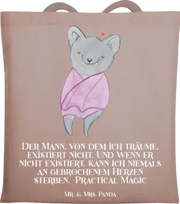 Produktbild von Mr. & Mrs. Panda Tote Bag Halloween Herzschutz - Braun Pastell - Geschenk, emotionale Geschenke, Tasche, Gruselparty, Jutebeutel, Shopping, mystische Zitate, Stoffbeutel