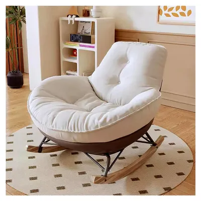Produktbild von Schaukelstuhl mit breitem Sitz, Liegestuhl-Set für das Wohnzimmer, Schaukelsessel mit massiven Holzbeinen und hoher Rückenlehne, Freizeitstuhl