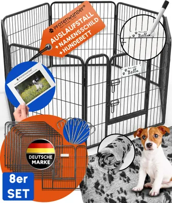 Produktbild von PFOTENWUNDER® Welpenlaufstall 8-teilig, 80cm hoch, 2x2m + 1 Hundebett & 1 Trainingsbuch, Welpenauslauf, Hunde-Laufstall faltbar mit Tür, Tierlaufstall