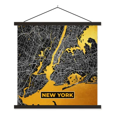 Produktbild von MuchoWow® Textilposter Gold - Stadtplan - New York - Karte 40x40 cm mit schwarzem Rahmen - Fotos