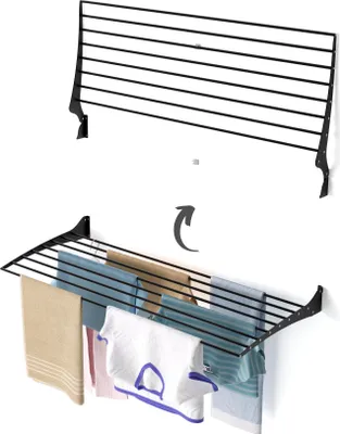 Produktbild von Wand-Wäscheständer aus Aluminium, für innen und außen geeignet – Foxydry Fold 116 cm Schwarz