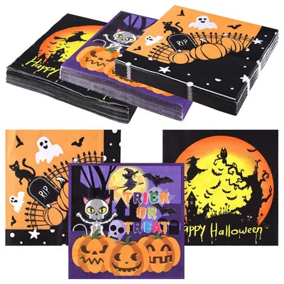 Produktbild von Set aus 60 Halloween Cocktailservietten für Partydekoration