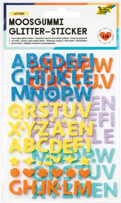 Produktbild von folia Moosgummi Glitter-Sticker LETTERS 128 Stück auf 2 Bögen