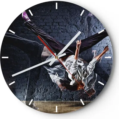 Produktbild von Wanduhr - Rund - Glasuhr - Tänzer Mode Flip Mädchen - 30x30cm - Schleichendes Uhrwerk - Lautlos - zum Aufhängen bereit - Dekoration Modern - Wanddekoration aus Glas - C3AR30x30-2110