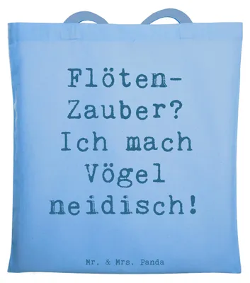 Produktbild von Mr. & Mrs. Panda Tote Bag Spruch Flöte Zauber - Sky Blue - Geschenk, Musik, Instrument, Lernen, Neid, Laptoptasche, Schultasche, Musiker, Kammermusik, Jutebeutel, Tasche