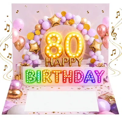 3D Pop-up Geburtstagskarte 80 mit Musik & Licht, 20×15 cm