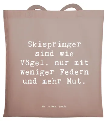 Produktbild von Mr. & Mrs. Panda Tote Bag Spruch Skispringen Mut - Braun Pastell - Geschenk, Sportler Geschenke, Sportart, Humor, Tasche, Stoffbeutel, Sportarten, Jutebeutel, Fliegen